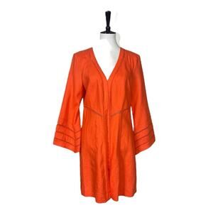 Lena Gabrielle Linen Long Jacket Bell Sleeve Open Front Coral Women’s Size 10